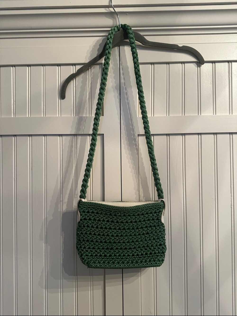 Luxy Hand-Crocheted Green Crossbody Bag with Braided Strap